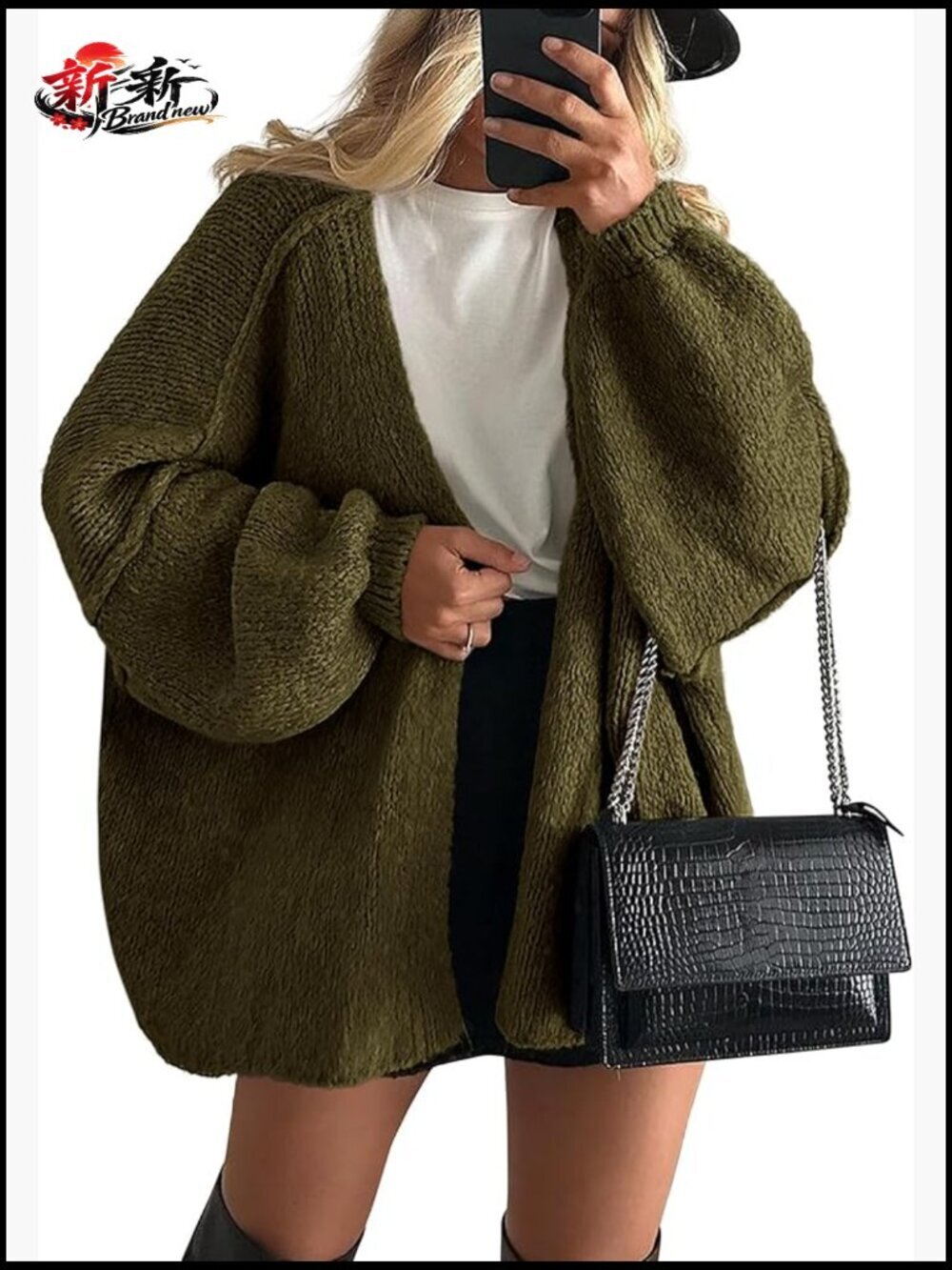 Oversized Open Front Cardigan Sweater Long Lantern Sleeve Knit Lightweight